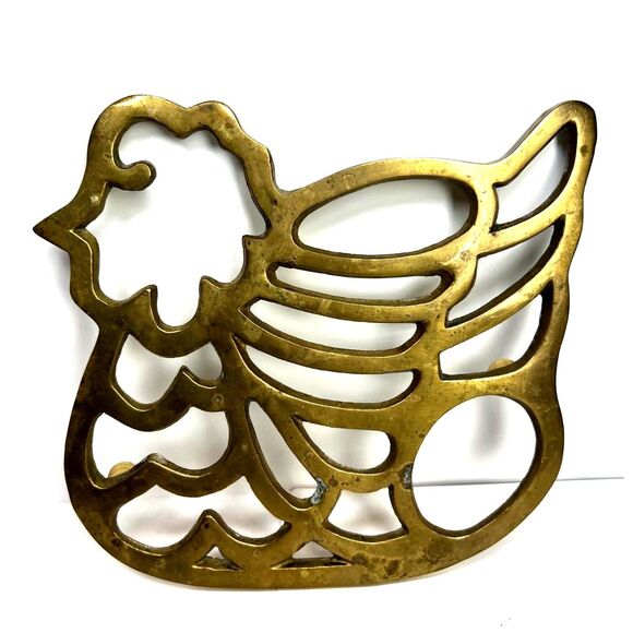 Rubel Other - Rubel 82 Brass Trivet Vintage Chicken Hen Cutout Solid Brass Farmhouse Decor USA